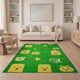 Green Kids Cartoon Bear Rug with Stars Fish