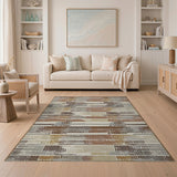 Brown Tan Geometric Stripe Area Rug
