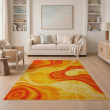 Abstract Area Vibrant Orange Wave Abstract Area Rug