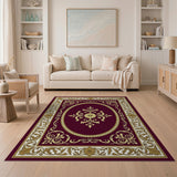ODIKA Washable Traditional Baroque Burgundy & Gold Low Pile Area Rug