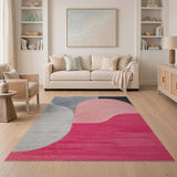 Abstract Pink Curves on Grey Area Rug