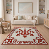 Ornate Red Dharmachakra Medallion Rug