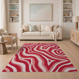 Abstract Area Bold Red Wavy Abstract Area Rug