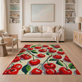 Red Vibrant Cherry Fruit Pattern Area Rug