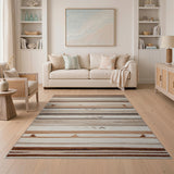 Brown Tan Striped Heritage Tribal Area Rug