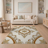 Ornate Gold Floral Diamond Frame Area Rug