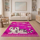 Cute Pixel Tiger Maze Pink Kids Rug