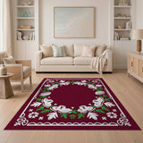 Red Floral Cutout Wreath Area Rug