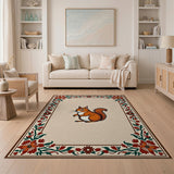 Charming Squirrel in Red Floral Border Rug