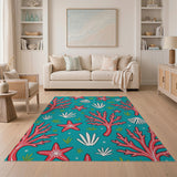 Teal Coral Reef Starfish Area Rug