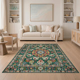 Vibrant Green Persian Floral Medallion Rug