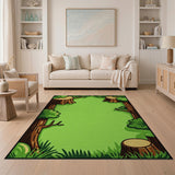 Whimsical Tree Stump Forest Green Area Rug