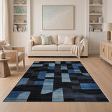 Geometric Blue Black Abstract Area Rug