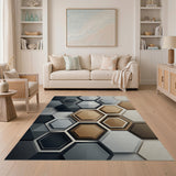 3D Layered Hexagon Grey Area Rug