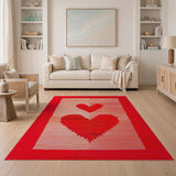 Vibrant Red Stacked Hearts Woven Area Rug