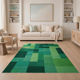 Vibrant Green Geometric Block Area Rug