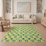 Vibrant Yellow Green Floral Octagon Area Rug