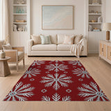 Red Festive Red Snowflake Geometric Area Rug