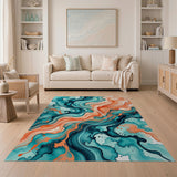 Abstract Teal Orange Swirl Area Rug