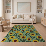 Green Vibrant Sunflower Field Area Rug