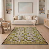 Green Floral Ivory Area Rug