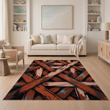 Distressed Red Crisscross Plank Area Rug