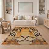 Bold Orange Tiger Face Heritage Tribal Rug