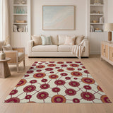 Interconnected Sunburst Circles Tribal Rug