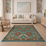 Teal Terracotta Heritage Tribal Geometric Rug