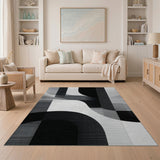 Black and White Modern Curved Geometric Black White Area Rug