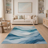 Abstract Blue Teal Wave Mountains Area Rug