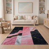 Black Pink Marble Gold Vein Abstract Rug