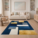 Blue Gold Geometric Modern Area Rug
