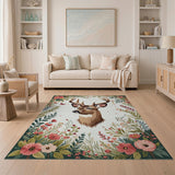 Floral Wreath Deer Head Area Rug