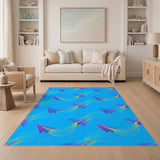 Blue Paper Airplane Geometric Area Rug