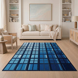 Blue Geometric Window Facade Area Rug