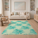 Coastal Beach Teal Palm Frond Coastal Area Rug