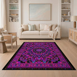 Washable Vibrant Pink Boho Mandala Area Rug - Low Pile & Non-Slip
