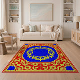 Ornate Red Blue Gold Persian Border Rug
