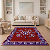 Red Persian Mandala Area Rug with Purple Paisley Border