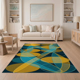 Teal Yellow Geometric Overlap Area Rug