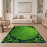 Lush Green Leaf Framed Round Area Rug