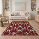 Red Floral Damask Area Rug