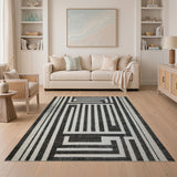 Bold Maze Labyrinth Black White Geometric Rug