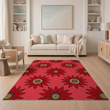 Bold Red Floral Pattern Area Rug