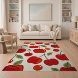 Vibrant Red Apple Cherry Fruit Pattern Area Rug