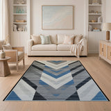 Modern Grey Chevron Rug with Blue Accents