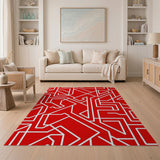Bold Red Geometric Maze Red Area Rug