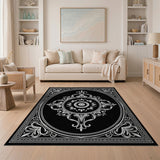 Ornate Traditional Persian Ornate Black White Medallion Area Rug