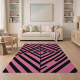 Bold Pink Black Geometric Stripe Area Rug